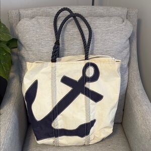 Sea Bags made in Portland Maine Nautical Anchor Tote Bag - Cream and Navy